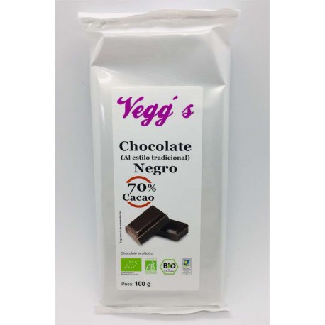CHOCOLATE NEGRO (70% CACAO) TABLETA    100GRS.VEGGS