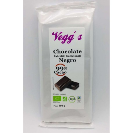 CHOCOLATE NEGRO (99% CACAO) TABLETA    100GRS.VEGGS